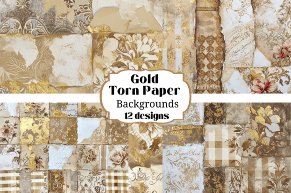12 Pretty Gold Torn Paper Backgrounds for Your Projects