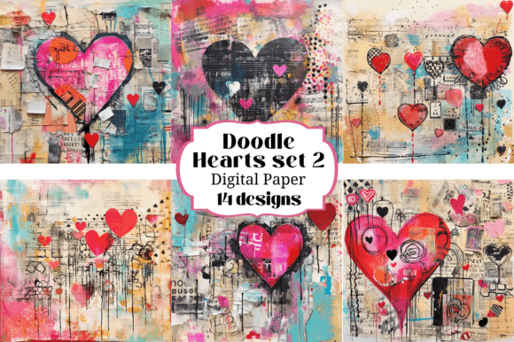 14 Doodle Hearts (Set 2) Backgrounds: A Crafter's Digital Toolkit