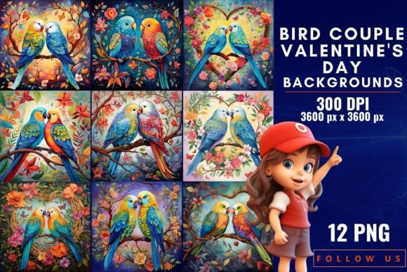 Bird Couple Valentine's Day Backgrounds for Heartfelt Design