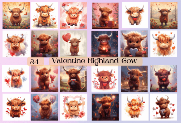 Charming Valentine Highland Cow Backgrounds for Creative Projects