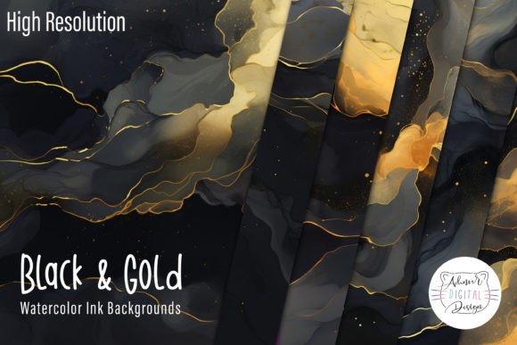 Elevate Your Projects with Black & Gold Watercolor Ink Backgrounds