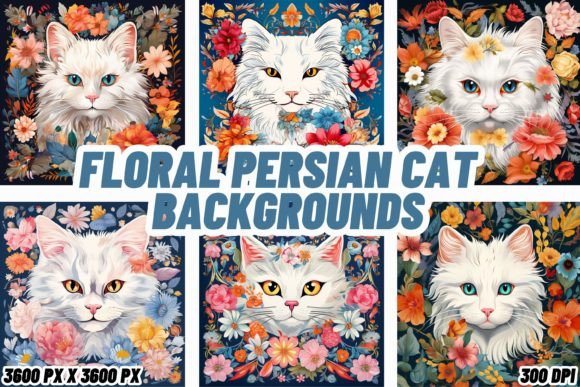 Floral Persian Cat Backgrounds: Regal Elegance for Modern Design