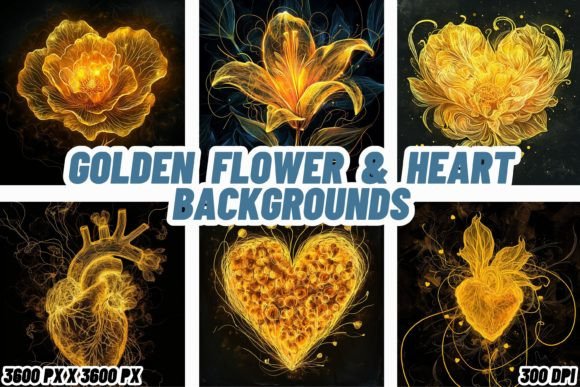Golden Flower & Heart Backgrounds: A Gilded Romance